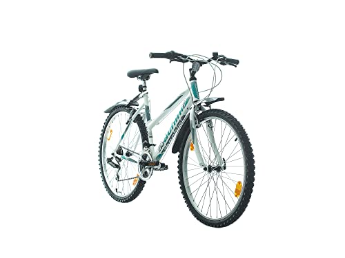 Multibrand PROBIKE 6th Sense 26 Zoll Mountainbike Shimano 18 Gang, Mädchen-Fahhrad & Damen-Fahhrad geeignet ab 155 cm - 175 cm (Weiß glänzend blau)