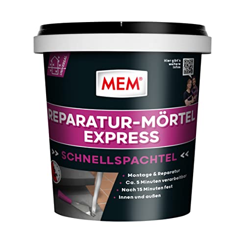 MEM Reparatur-Mörtel Express, Extrem schnell erhärtender Zementmörtel, Speziell für Schnellmontagen, Erreicht Endfestigkeit in nur 15 Minuten, 1 kg, Grau