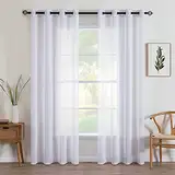 MIULEE 2er Set Sheer Voile Vorhänge mit Ösen Transparente Gardinen aus Voile Polyester Ösenschal Transparent Wohnzimmer Luftig Dekoschal für Schlafzimmer 140 X 225 cm (B x H), Grommet Top Weiß