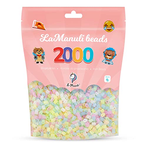 La Manuli Bügelperlen ca. 2000 Stück Midi Perlen Im wiederverschließbaren Beutel | Nachfüllset Bastelperlen Mit jeder Marke Beads kompatibel | 5 mm Steckperlen (Im Dunkeln leuchtend)