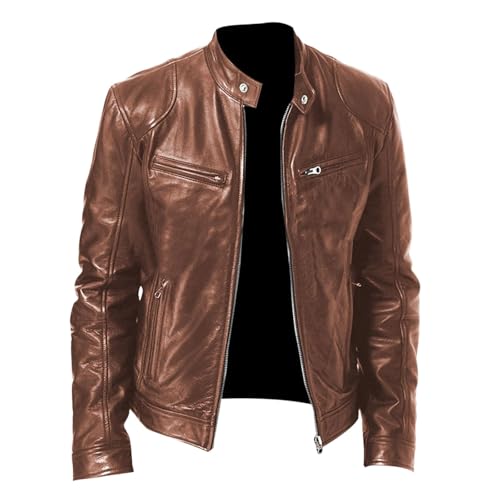 Lederjacken Für Herren, Bomberjacke Herren Motorrad Jacke Leather Jacket Schwarz Ledermantel Bikerjacke 50er Jahre Outfit Grease Jacke Lederjacke