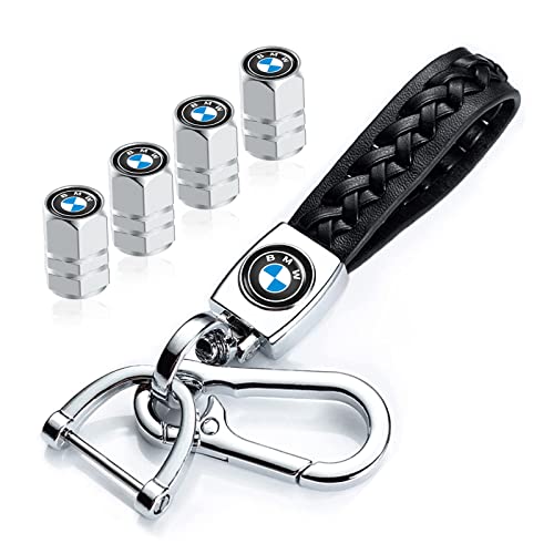 für BMW Schlüsselanhänger mit Ventilkappen, Leder Schlüsselring und Ventilkappen Combo für BMW 1 3 5 6 Series X1 X3 X7 X5 X6 Z4 7 M