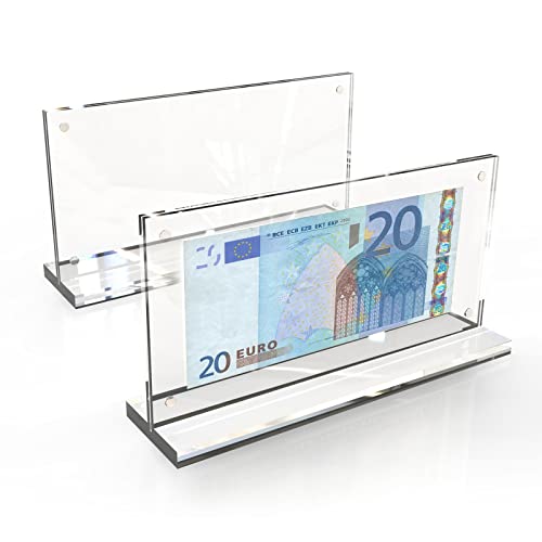 2 Stück Acryl Banknoten Display Rahmen Euro Bill Fotohalter für Geldscheine Sammler Papiergeld Dollar Clear Bill Frame Ticket Protector Banknoten und Stempel Sammelzubehör 10x20cm