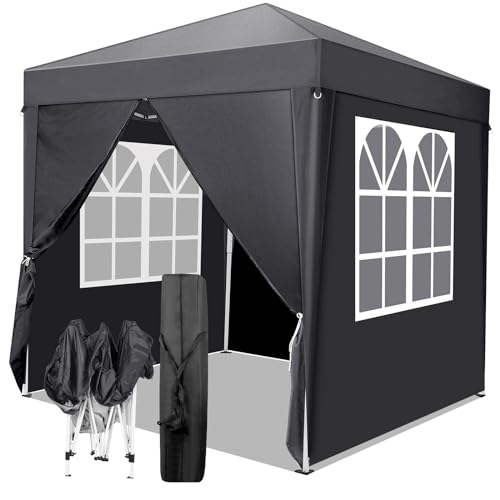 Bonnlo Pop Up Gazebo mit Seiten Einfaches EIN-Personen-Setup Sofortige Outdoor-Vordach Falten Garten Gazebo Partyzelt (2x2m, grau)