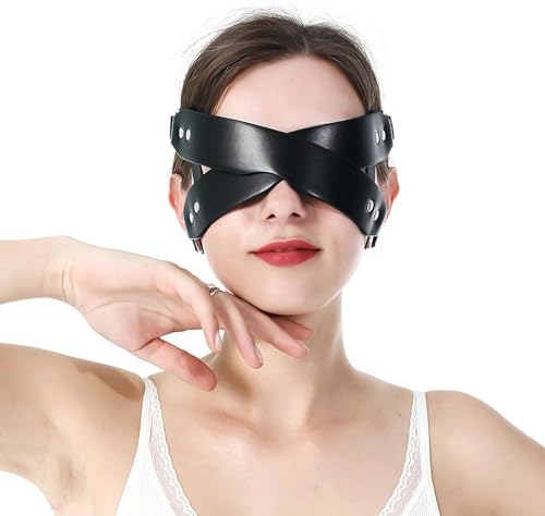 SM Leather Blindfold Eye Mask with Studs Sexy Blindfold Leather Mask Erotic Half Face Mask for Men and Women Sex Mask Sex Toy Extreme Fetish Bondage Sex Toy