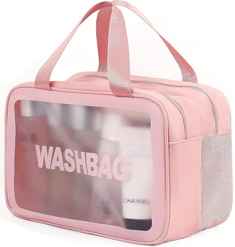 Q-WOOFF Kosmetiktasche,kulturtasche Damen,kulturbeutel Herren, Trocken- und Nasstrennung, tragbare wasserdichte Kulturtasche, Make-up-Tasche mit großer Kapazität, Aufbewahrungstasche (Rosa, L)