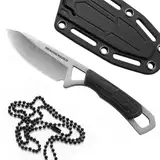 DRACHENADER Titel Mini Neck Knife - 6,9cm Klingenlänge Zweihandmesser EDC Outdoor Messer mit ABS-Scheide, Weiße Klinge + Schwarzer Griff