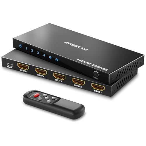 HDMI Switch 4K 60Hz, AVIDGRAM HDMI 2.0 Umschalter 4 in 1 Out, 4 Port HDMI Selector Box with IR Remote Control Support HDCP 2.2 HDR10 3D 18Gbps for Xbox PS4 HDTV Monitor