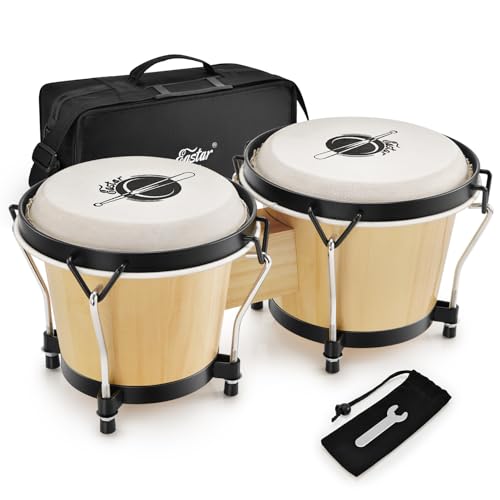 Eastar Bongo Trommel 6 Zoll/15.24 CM und 7 Zoll/17.78 CM Percussion Holzbongo mit Tasche, Natur (EBO-1)