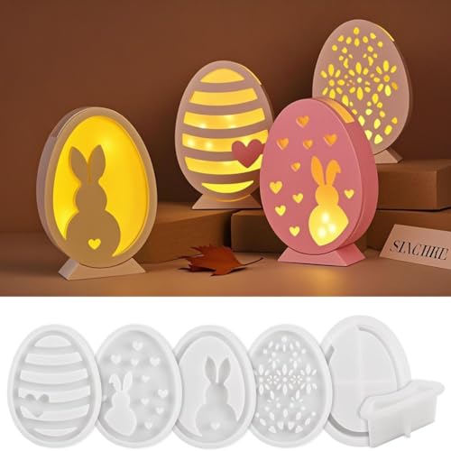 6 Stück Silikonformen Gießformen Ostern, 3D Kaninchen Gießform Ostern, Silikonform Osterei Gipsformen zum Gießen Osternhase Epoxidharz Formen Giessformen Silikon Ostern für Handwerk