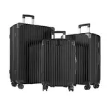 yonsly® Koffer Suitcase Set, Trolley Reisekoffer, Rollkoffer Handgepäck mit 4 Rollen 360°, ABS Hartschalen, Sicherheitsschloss, Weicher Gummigriff, 210D-Futter (3er Set, M,L&XL, Schwarz)