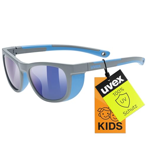 uvex sportstyle 513 Unisex Kinder Sonnenbrille Fahrradbrille, 5-8 Jahre, 100 % UV-Schutz, verspiegelt, Seitenschutz – Ideal für Outdoor & Sport, Einheitsgröße, grey matt/mirror blue
