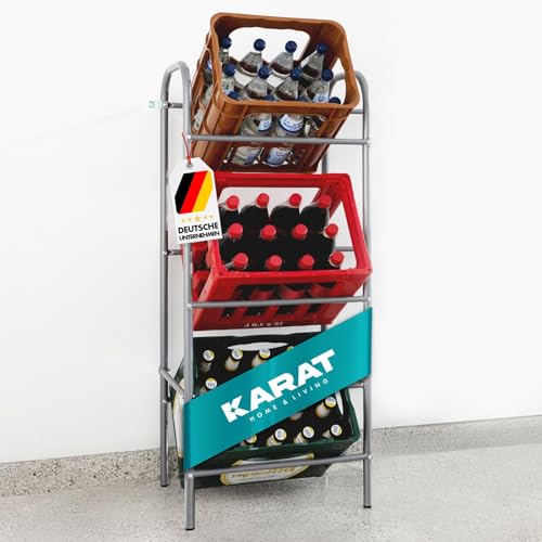 KARAT Kisten Aufbewahrung für 3 Kästen Getränkekistenregal, Flaschenregal, Getränkekistenhalter mit Wandbefestigung für Keller, Speisekammer, Garage aus Metall in grau 49,5x32,5x115,5 cm (Rocket)