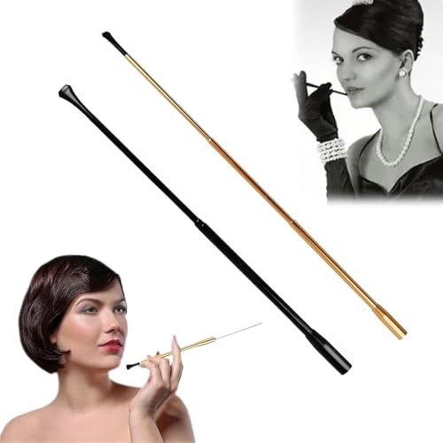 2 StüCk Zigarettenspitze,Zigarettenspitze Damen, Langer Ausziehbarer Zigarettenhalter,Zigarettenspitze Slim,Zigarettenspitzen,ZigarettenverläNgerung,FüR Karneval Party,Cosplay(Schwarz,Gold)