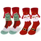 Yamobi 2 Paar Lustige Weihnachts-Socken mit Magnetischen Händen, die Händchen halten, magnetische Weihnachtssocken zum Händehalten, süße socken