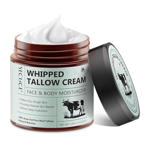Beef Tallow Creme - Bio Rindertalg Skincare, 100% Gras gefüttert reinen Rindertalg, Natürliche Honig Feuchtigkeitscreme für Gesicht Körper Tiefe Hydratation, Whipped Tallow Balm 120 G