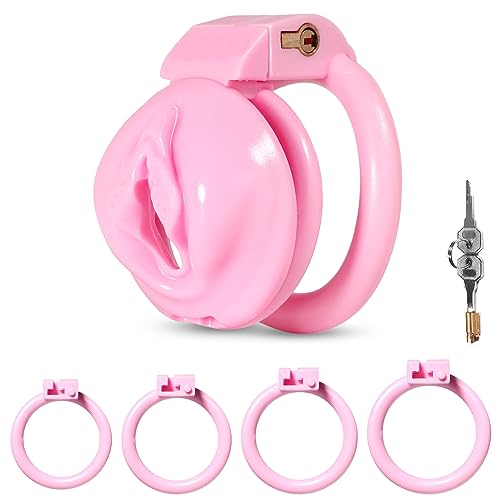 BDSMLOVE Peniskäfig mit Schamlippen,Flat Chastity Cage Male small,Keuschheitskäfig Herren,Sex Toyset Herren,Keuschheitsgürtel für Herren,Penis Käfig mit 4 Cockringe extrem (M)