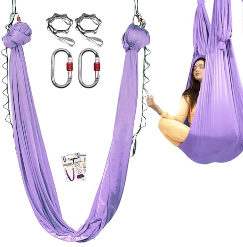 Yoga Hammock Aerial YogaTuch - Komplettes Set für ein dynamisches und entspannendes Workout-Erlebnis (Blasslila)