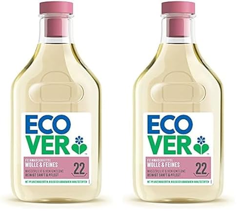 Ecover Feinwaschmittel Wolle & Feines (1 L/22 Waschladungen), Flüssigwaschmittel mit pflanzenbasierten Inhaltsstoffen, Ecover Waschmittel für empfindliche Textilien (Packung mit 2)