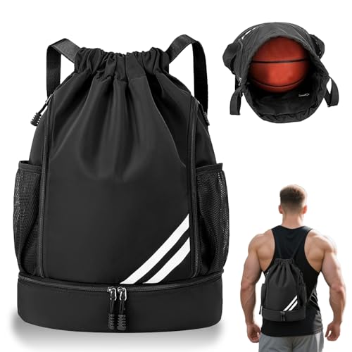 YISKY Turnbeutel mit Kordelzug, Kordelzug-Rucksack, Sportbeutel mit Kordelzug Schuhfach, Verstellbar Tunnelzug Gymsack, Fussballtasche, Basketball Tasche, Schwimmbeutel, Turnbeutel für Jungen Damen
