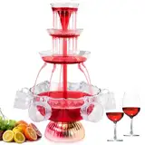 3-stufiger klarer Partybrunnen, Partybrunnen mit 5 wiederverwendbaren Bechern, LED-beleuchteter Sockel, Saft Und Weinbrunnen Trinkbrunnen für Kneipen, Hauspartys und Geburtstagsfeiern