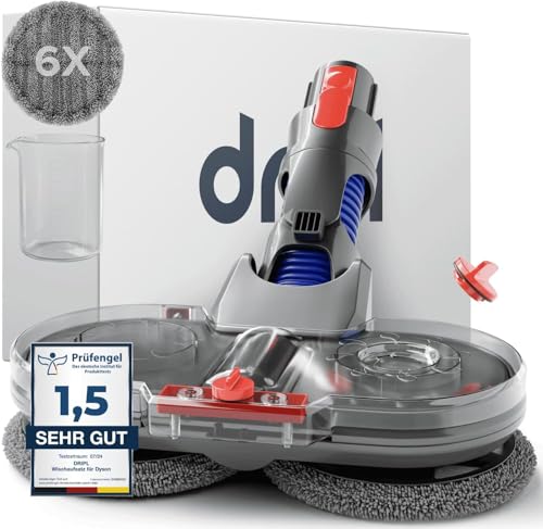 Dripl Wischaufsatz für Dyson V7/V8/V10/V11/V15/Gen5 Staubsauger, Elektrischer Bodenwischer mit Abnehmbaren Wassertank und 6 Waschbare Mopps + 1 Füllbehälter