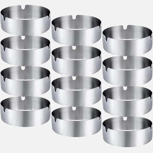 Aschenbecher,8cm Rund Edelstahl Zigarettenasche Set für Innenraum und Draußen (8CM-12 Pack)