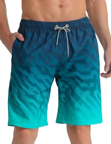 APTRO Herren Badehose Lang Badeshorts Schnelltrocknend Boardshorts Freizeit Short Geometrische Grün MK3309 3XL