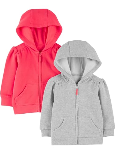 Simple Joys by Carter's Baby-Mädchen 2-Pack Fleece Full-Zip Hoodies Kapuzenpullover, Rosa/Grau, 3-6 Monate (2er Pack)