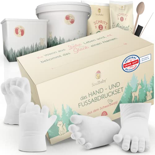 SOULBABY® Gipsabdruck Baby Hand und Fuß [4 Abdrücke] I 100% Made in Germany I Baby Geschenk Geburt Junge & Mädchen I Babyabdruck Set I Fußabdruck & Handabdruck Baby I Geschenk zur Geburt