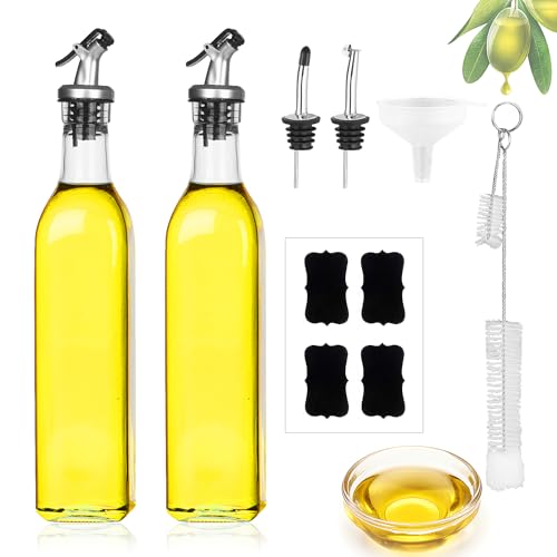 Dachiy Ölflasche Mit Ausgießer 500ml 2 Set, Öl Flaschen, Olivenöl Spender Mit Trichter, Essig Und Ölflaschen Set, Essig- & Ölspender Auslaufsicher Und Tropffr, Für Bbq, Grillen, Kochen