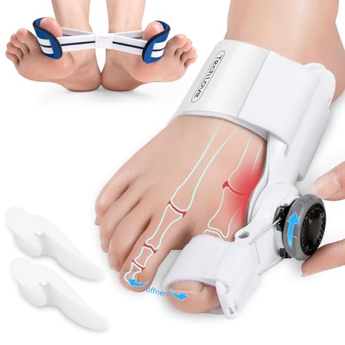 Tech Love Hallux Valgus Korrektur Set, Verstellbarer Knopf Schienen [1x], Silikon Zehenspreizer [2x] und Zeh Trainingsband [1x], Universalgröße Bunion-Entlastung für Tag & Nach Zehen Unisex