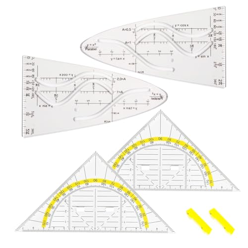 4 Stück Parabelschablone Mathe, Geodreieck Grundschule, Kurvenschablone, Glasklar Parabel Lineal, Normalparabel Schablone, Kunststoff Geodreieck, Geodreieck Flexibel, für Studenten, Büros und Designer