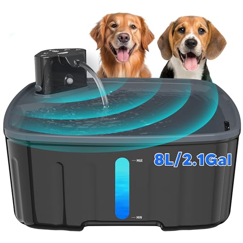 Kittyspout Trinkbrunnen für Hunde Kabellos, 8L/ 270 oz Grosse Hundebrunnen/Katzenbrunnen mit Bewegungsmelder, Hunde Trinkbrunnen Kabellos mit Akku 5000mAh, mit Leiser Pumpe und Aktivkohlefilter