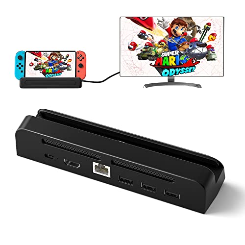 Switch-Dock für Nintendo Switch/Switch OLED, tragbare Dockingstation mit 1000 Mbs LAN-Anschluss, 4K HDMI-TV-USB 2.0-Anschluss und USB-C-Ladeanschluss, kompatibel mit Nintendo Switch