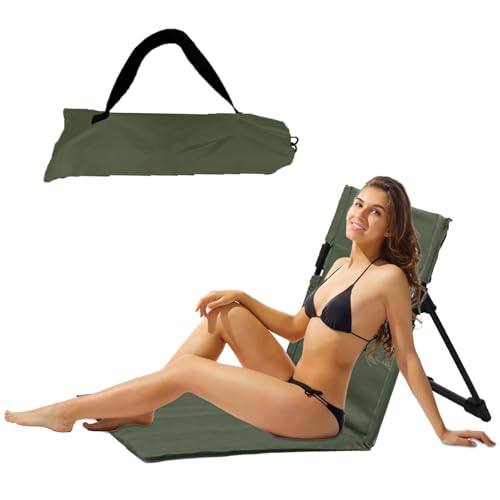 Strandmatte Mit Rückenlehne, 600D Oxford-Gewebe bodenstuhl Outdoor, strandstuhl klappbar leicht, Campingliege, Sitzunterlage Outdoor, für Strand, Garten, Terrasse, Camping und Pool(grün)