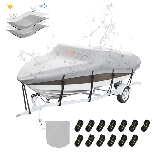 VEVOR Bootspersenning Abdeckplane Bootsplane, 518–579 cm Persenning Schlauchboot 600D Oxford-Gewebe Bootspersenning Abdeckung mit Aufbewahrungstasche 435 x 300 mm, Angelboot Bootsabdeckplane Grau