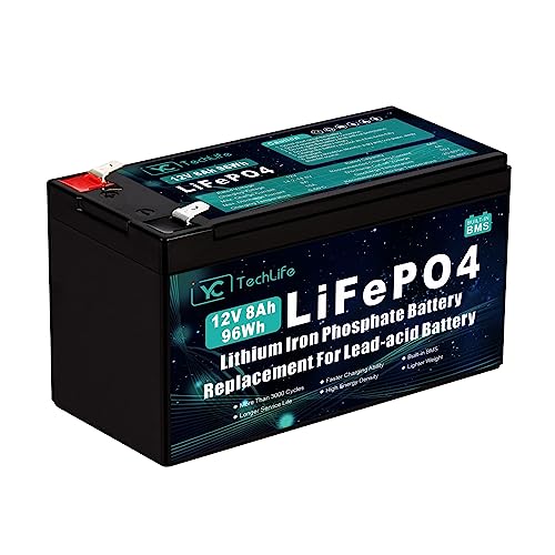 12V 8Ah LiFePO4 Lithium-Akku, Deep Cycle Lithiumbatterie mit Bis Zu 3000+ Zyklen, 12V Wiederaufladbare LiFePO4-Batterie mit Integriertem BMS, Verwendet für Solar-/Windkraft, UPS, etc.