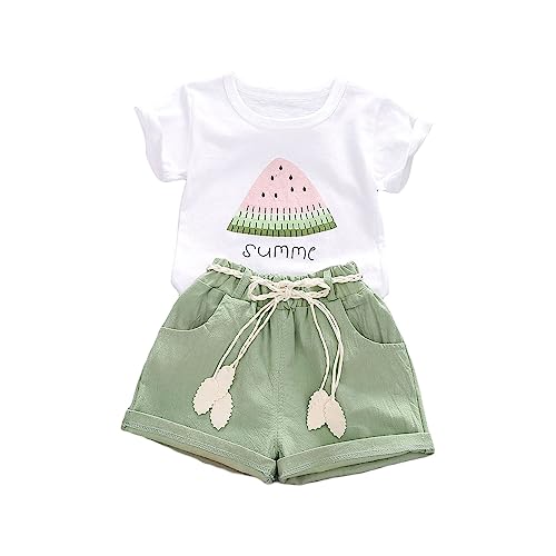Uwdiohq Blitzangebote des Tages Kleinkind-Mädchen-Set mit kurzen Ärmeln und Buchstaben-Wassermelonen-Aufdruck, T-Shirt, Oberteil und Shorts, für 0 bis 4 Bodys 98 Kinder STR Sale Angebote Bestellung