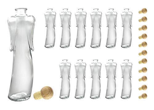 12 x 200ml Angelica Leere Glasflaschen - Schnapsflaschen - Likörflaschen - Flasche Engel mit Korken