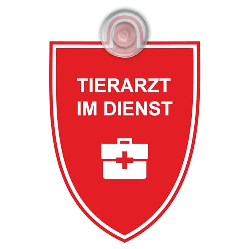 Indigos UG - Schild Tierarzt im Dienst - 9x12 cm - Saugnapfschild - Aluverbund - Emblem - Innenbefestigung für Ihr Auto - UV-Beständig - Einsatzschild