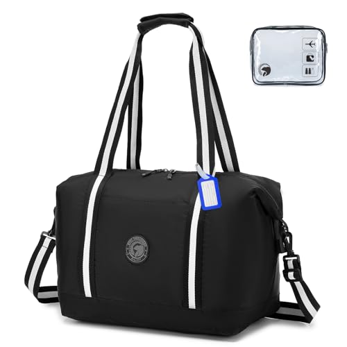 BAGZY Reisetasche Handgepäck 40x30x25, 30L Faltbare Weekender Sporttasche Taschen Koffer Tasche Wasserdicht Nylon Umhängetasche Hospital Bag Kabine Handtaschen,Schwarz