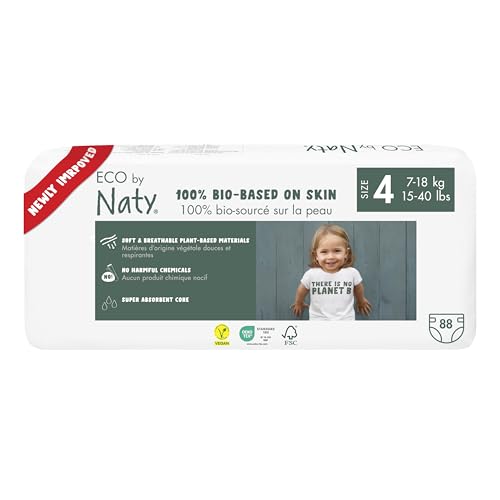 Eco by Naty Baby Öko Windeln - umweltfreundliche Premium-Bio Windeln aus pflanzenbasierten Materialien, ideal für empfindliche Babyhaut (Größe 4 - 88 Stück)