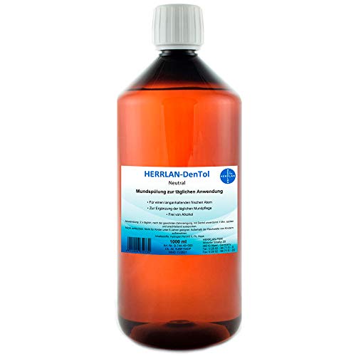 HERRLAN-DenTol Mundspülung 1000 ml – mit 0,1% Wasserstoffperoxid - Alkoholfreie Zahn- & Zahnfleischpflege – desinfizierende Mundspülung Made in Germany