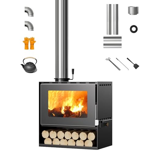 Kaminofen Aus Stahl Rollo Bereit Rechteckig Mit Raumluftunabhängig, Kaminofen, Heizofen, Holzheizung, Effizienter Und Umweltfreundlicher Raumheizer Mit Modernem Design