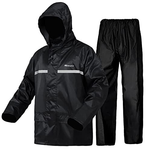 WCBDUT Regenjacke Herren Leicht Wasserdicht Faltbare Regenmantel mit Kapuze Fahrrad Rain Windbreaker Windjacke Camping Outdoor(XXXL, Schwarz)