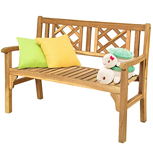 FANTASK Gartenbank Holz klappbar bis 320 kg belastbar, 2-Sitzer Holzbank, Terrassenbank 120 x 56 x 90 cm, Teak