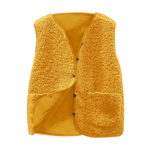 Generisch 2025 - Weste für Damen, lässig, ärmellos, V-Ausschnitt, warm, lässig, süß, warmes Westentop Pullover Senfgelb Damen (Yellow, XXL)