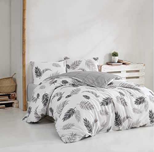 Mixibaby Bettwäsche Bettgarnitur Bettbezug Bedruckt Baumwolle 135x200 155x220 200x200, Größe:135 x 200 cm, Design Bettwäsche:Plume Grau