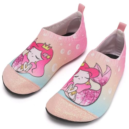 IceUnicorn Hausschuhe Kinder Atmungsaktive Pantoffeln Leicht Rutschfest Kleinkinder Hüttenschuhe Jungen Mädchen Slippers(Meerjungfrau Rosa,28/29EU)